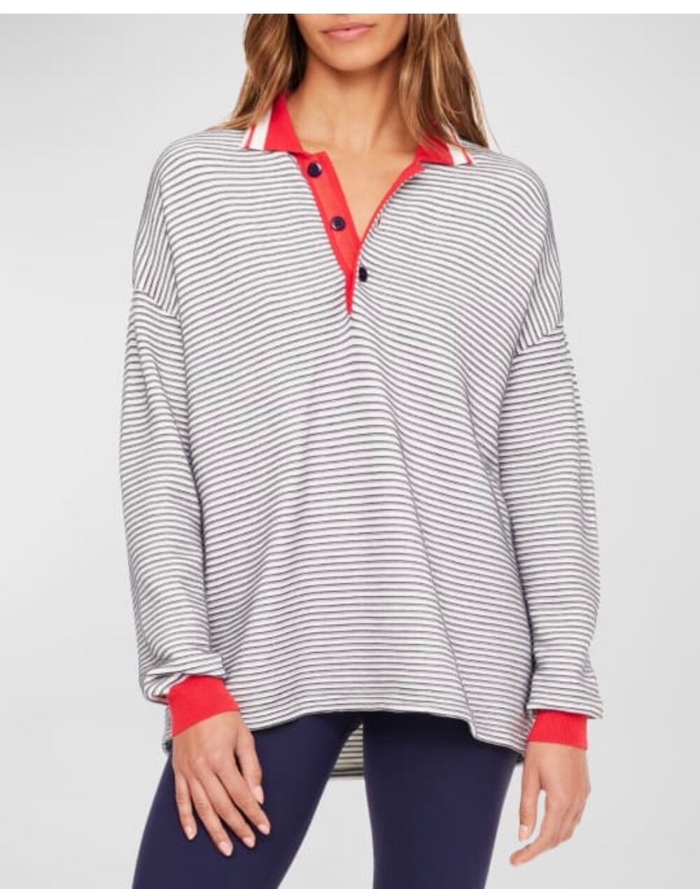 The Upside Wonder Knit Red Accent Stripe White Red Polo Medium